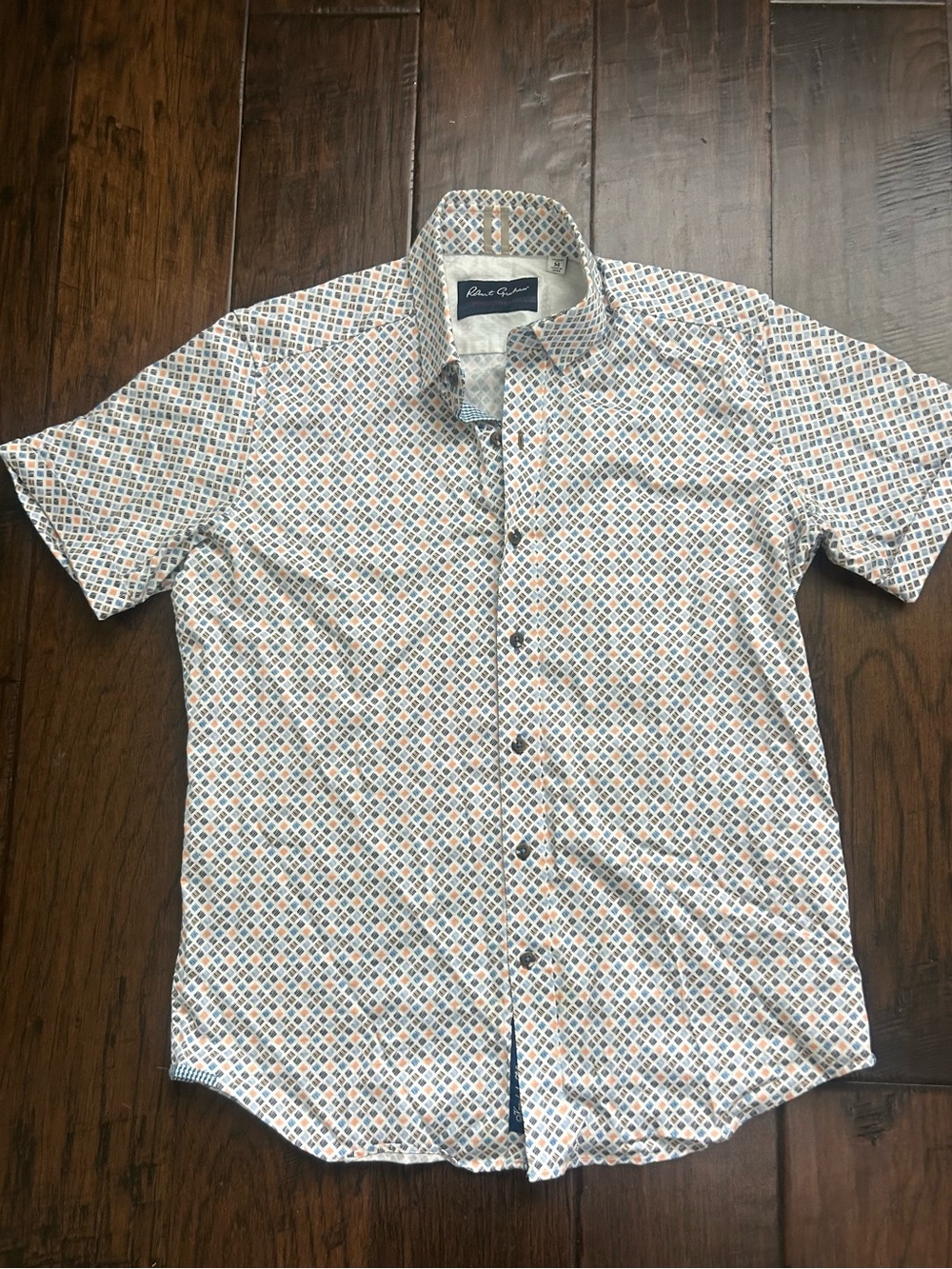 Robert Graham orange black White Printed Short-Sleeve Button-Up Shirt sz m
